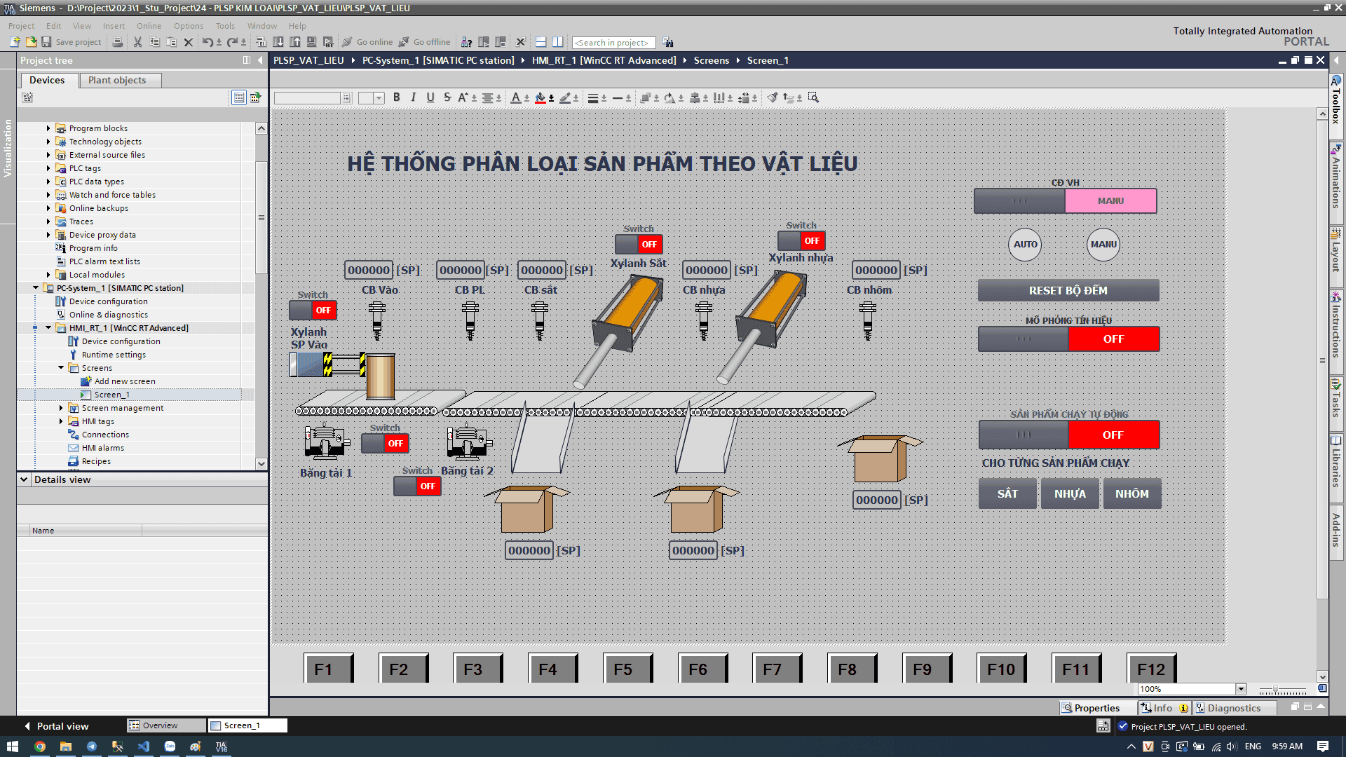 Đồ án phân loại sản phẩm theo vật liệu - Tia portal + PLC S71200